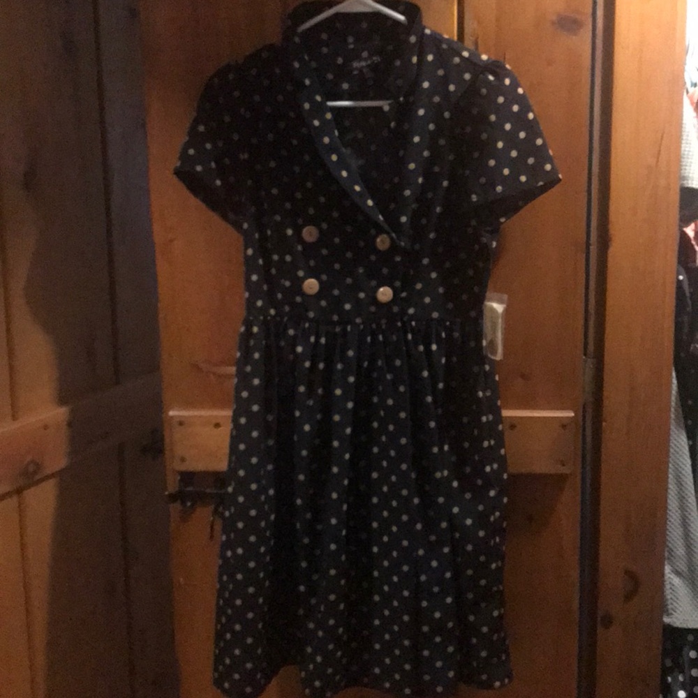 Tan and blue Polk a dot dress